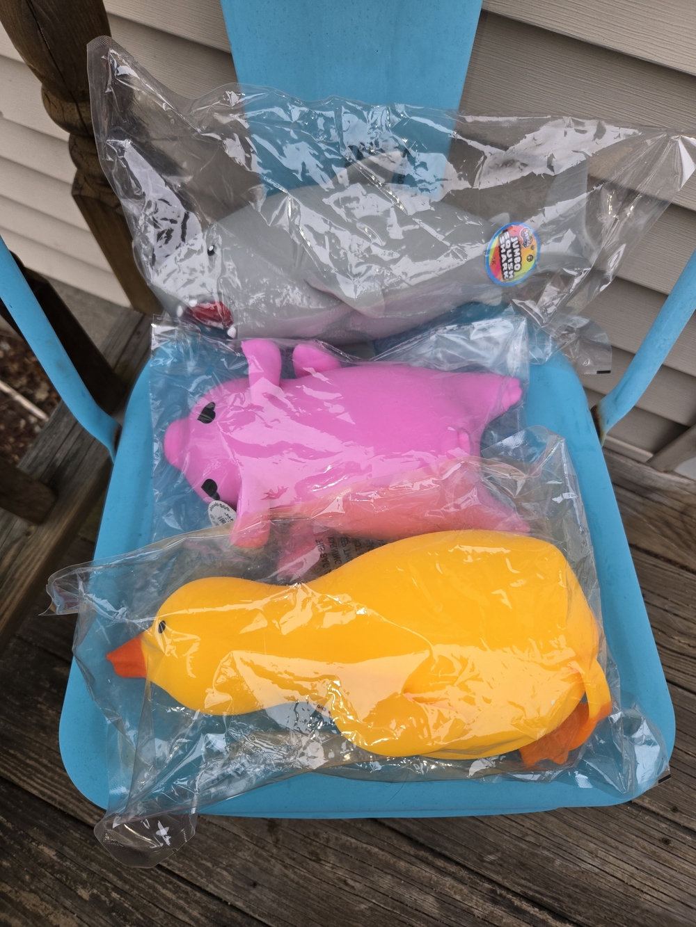 Cute Squishy Animal Toy Trio - Yellow Duck, Pink Pig, Gray Shark